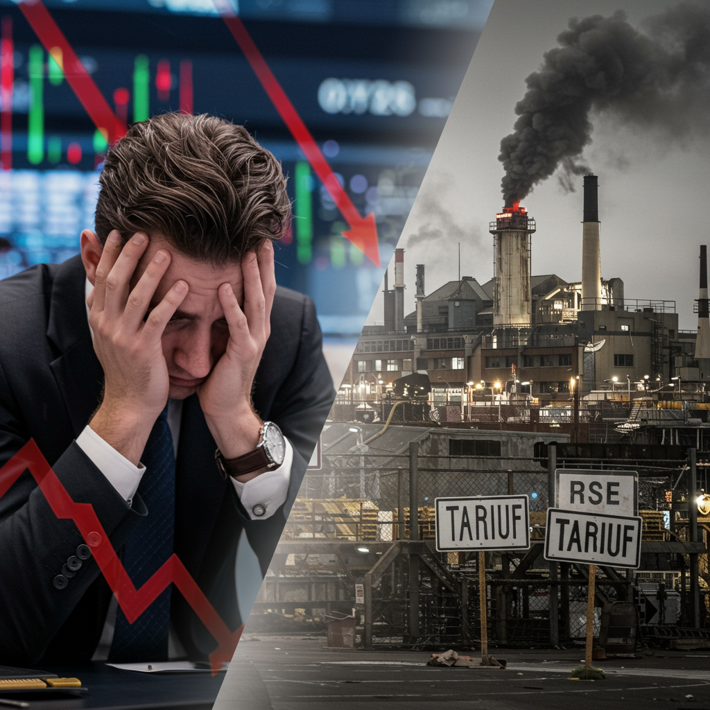 A split image showing a stressed trader surrounded by falling GPU prices on one side and a